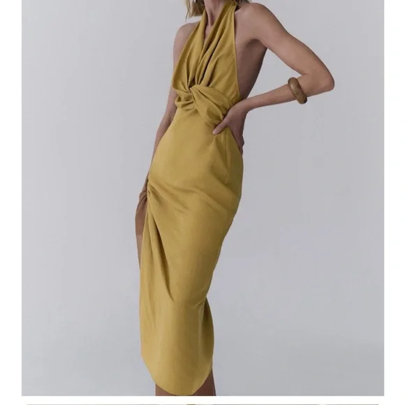 🌺ZARA NWT LINEN 2024 COLLECTION HALTER DRESS ZW COLLECTION Small - Picture 3 of 11